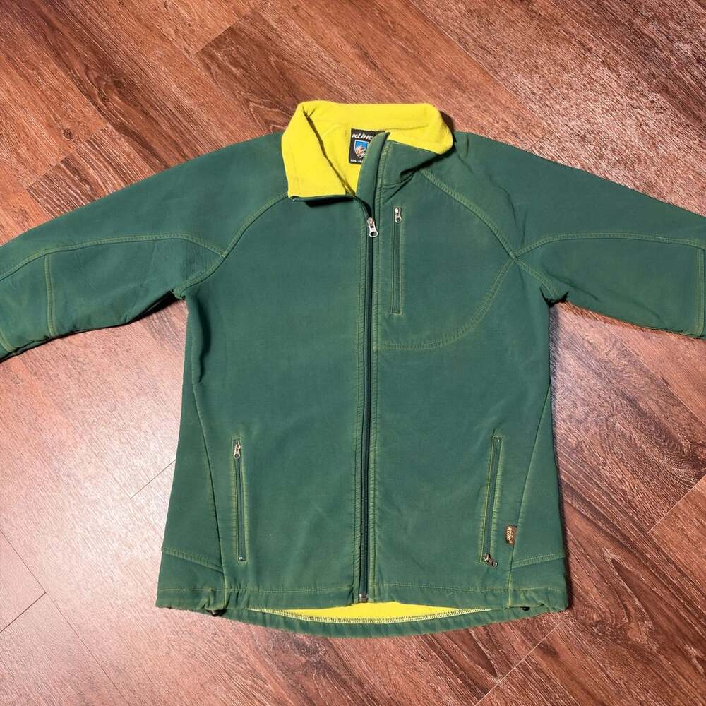 Essential Kühl Full Zip Softshell Jacket Size M Green Yellow Fleece Outerwear